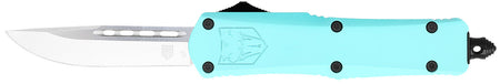 CobraTec FS-3 Small OTF Dual Action Knife 2.75" D2 Drop Point Blade Mint Blue Aluminum Handle