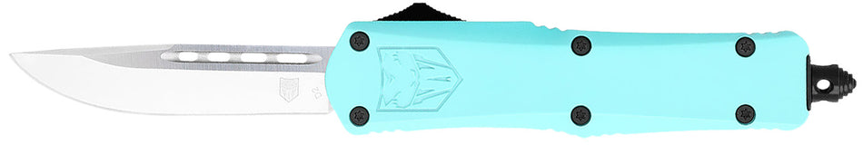 CobraTec FS-3 Small OTF Dual Action Knife 2.75" D2 Drop Point Blade Mint Blue Aluminum Handle