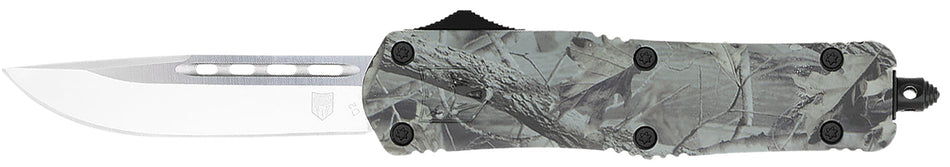 CobraTec FS-3 Medium OTF Dual Action Knife 3" D2 Drop Point Blade Woodland Camo Aluminum Handle