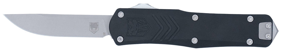 CobraTec FS-X Gen III Small OTF Dual Action Knife 2.75" Stonewashed D2 Blade Black Aluminum Handle