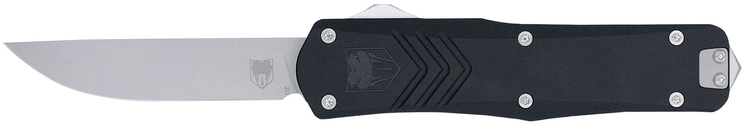 CobraTec FS-X Gen III Medium OTF Dual Action Knife 3" Stonewashed D2 Drop Point Blade Black Aluminum Handle