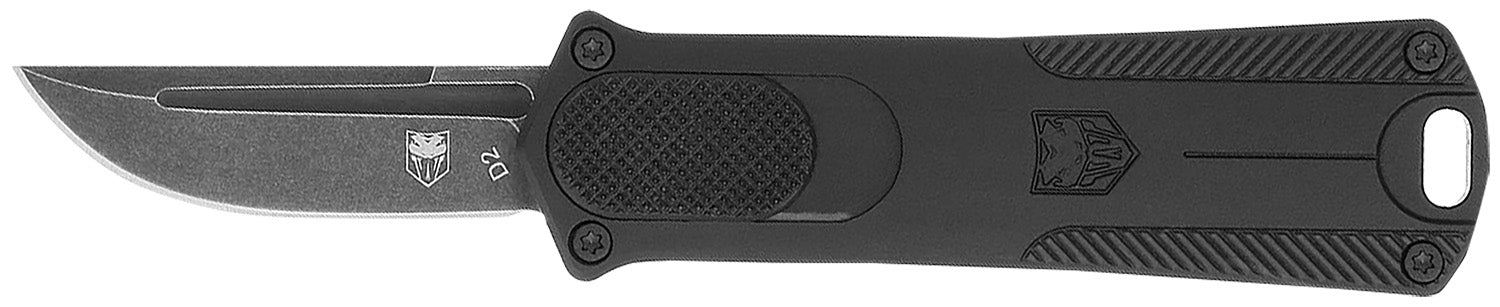CobraTec 952 CA Compliant OTF Dual Action Knife 1.75" Stonewashed D2 Blade 3" Black Anodized Handle