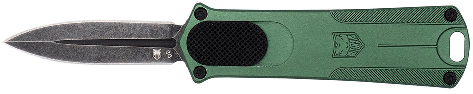 CobraTec 952 OTF Dual Action Dagger Knife 1.75" Stonewashed D2 Blade OD Green Anodized Aluminum Handle