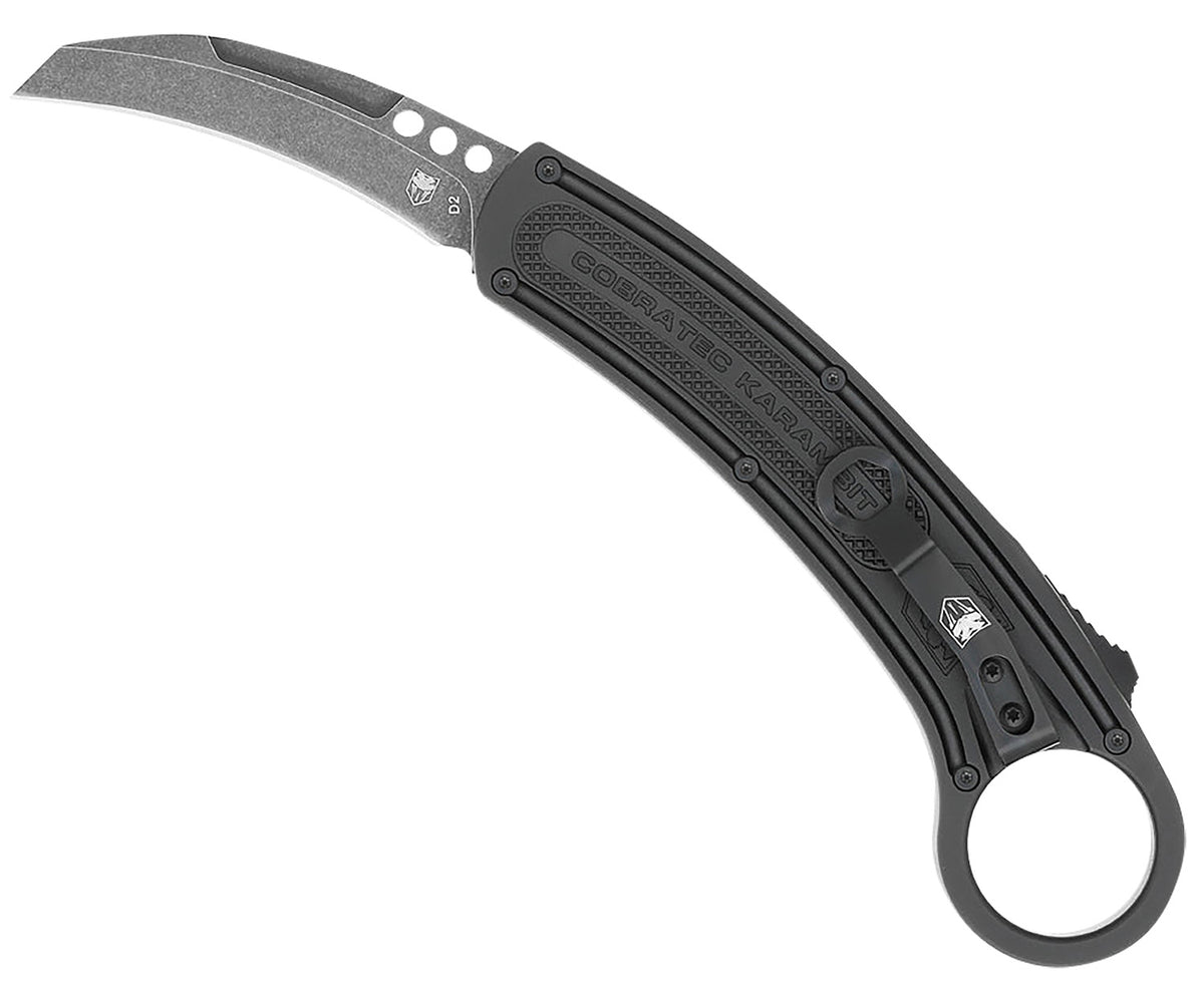 CobraTec Knives Karambit 2.75" Folding Stonewashed D2 Blade Black Aluminum Handle with Retention Ring