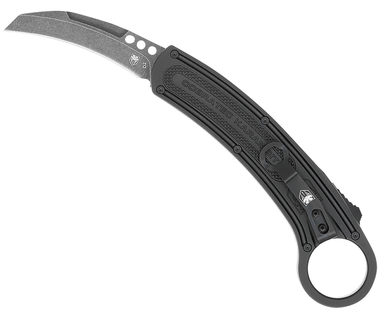 CobraTec Knives Karambit 2.75" Folding Stonewashed D2 Blade Black Aluminum Handle with Retention Ring