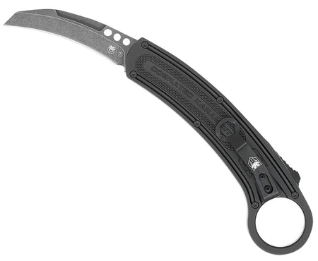 CobraTec Knives Karambit 2.75" Folding Stonewashed D2 Blade Black Aluminum Handle with Retention Ring