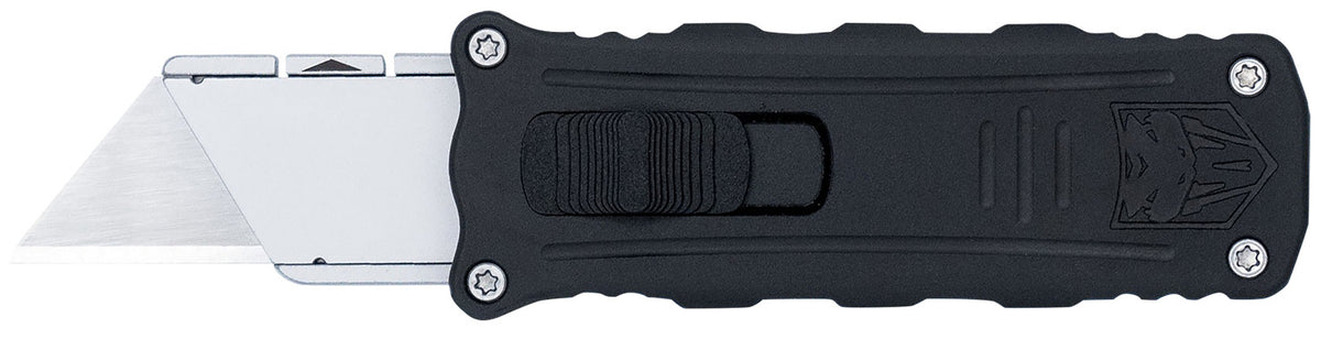 CobraTec CTOTFUKSBBLK OTF Side Button Utility Knife w/Interchangeable Blades 3.38" Black Aluminum Handle