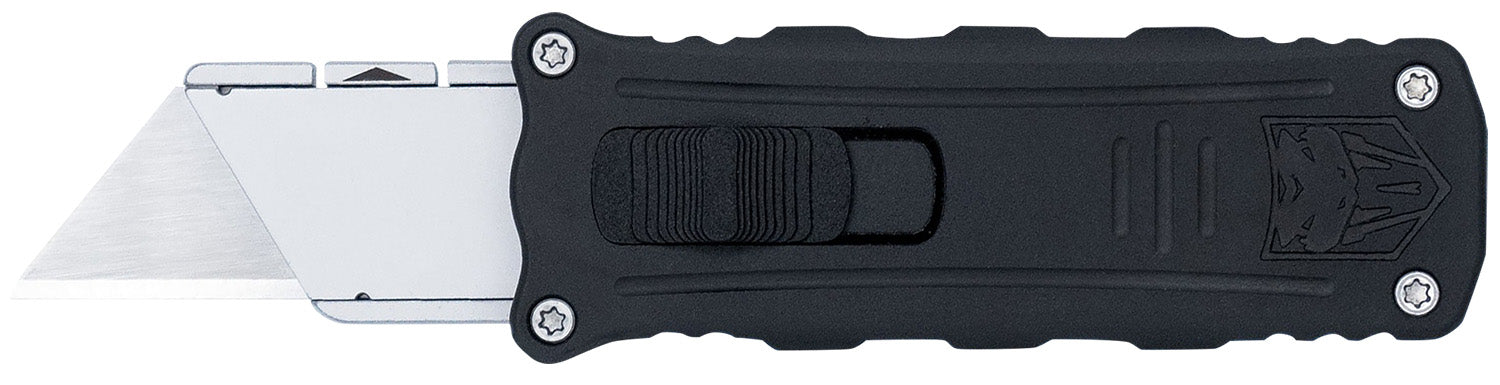 CobraTec CTOTFUKSBBLK OTF Side Button Utility Knife w/Interchangeable Blades 3.38" Black Aluminum Handle