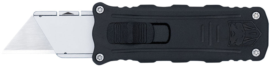 CobraTec CTOTFUKSBBLK OTF Side Button Utility Knife w/Interchangeable Blades 3.38" Black Aluminum Handle