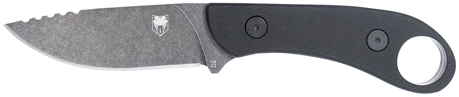 CobraTec SD2DNSBLKGEN2 D2 Skinner Gen II 3.50" Folding Plain Blade Black G10 Handle Finger Ring with Kydex Sheath