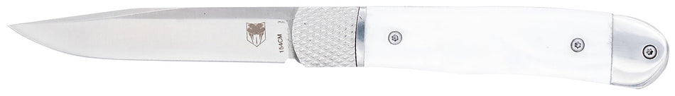 CobraTec CTTHRWTABA154CM Trapper Small 3.13" Auto Folding Knife 154CM SS Blade White Abalone Scales w/Clip