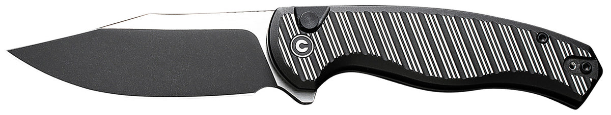 Civivi Stormhowl Pocket Knife 3.30" Nitro-V Stonewashed Clip Point Blade, Milled Black Aluminum Handle w/ Button Lock