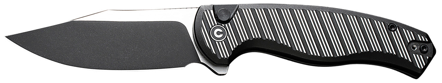 Civivi Stormhowl Pocket Knife 3.30" Nitro-V Stonewashed Clip Point Blade, Milled Black Aluminum Handle w/ Button Lock