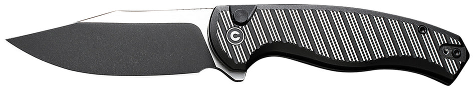 Civivi Stormhowl Pocket Knife 3.30" Nitro-V Stonewashed Clip Point Blade, Milled Black Aluminum Handle w/ Button Lock