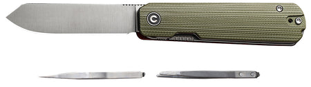 Civivi Sendy Pocket Knife 2.83" Nitro-V Satin Spey Point Blade, Green G10 Handle w/ Pocket Clip
