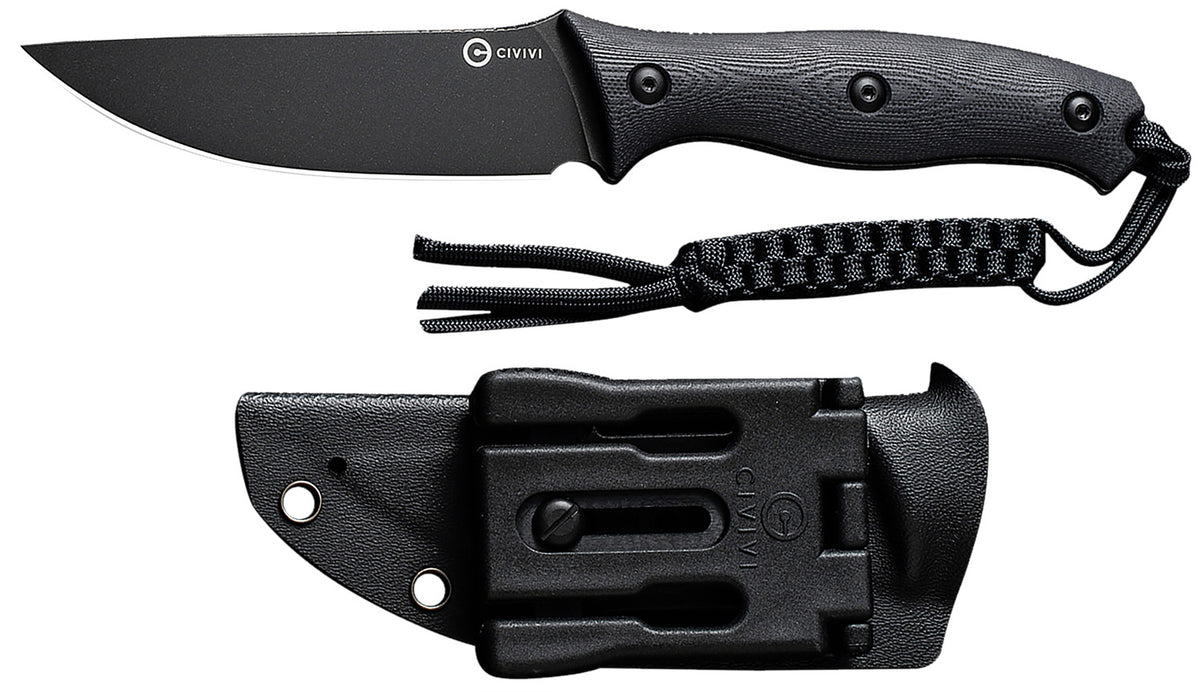 Civivi Stormridge Fixed Blade Knife 3.92" Nitro-V Stonewashed Blade, Black G10 Handle, T-Clip & Kydex Sheath