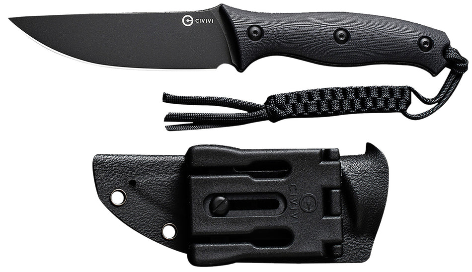 Civivi Stormridge Fixed Blade Knife 3.92" Nitro-V Stonewashed Blade, Black G10 Handle, T-Clip & Kydex Sheath