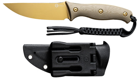 Civivi Stormridge Fixed Blade Knife 3.92" Nitro-V Desert Tan Stonewashed Blade, Tan G10 Handle, T-Clip & Kydex Sheath