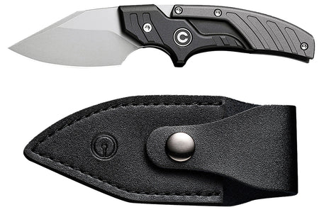 Civivi Typhoeus Adjustable Fixed Blade Knife 2.27" 14C28N Stonewashed Blade, Black/Gray Aluminum Handle, Leather Sheath Included