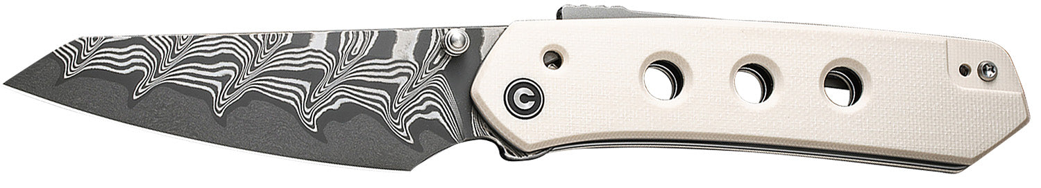 Civivi Vision FG 3.54" Folding Reverse Tanto Damascus Steel Blade, Ivory Textured G10 Handle
