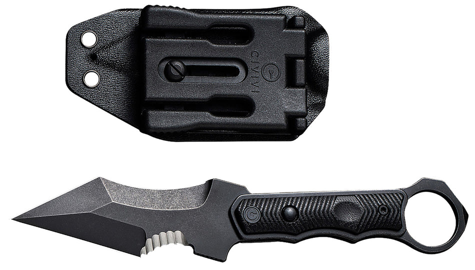 Civivi Orthrus 3.76" Fixed Karambit/Straight Nitro-V Stonewashed Blade, Black G10 Handle w/ Finger Ring