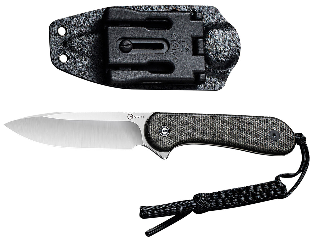 Civivi Elementum 3.98" Fixed Blade Satin D2 Steel, 4.50" Dark Green Micarta Handle with Kydex Sheath