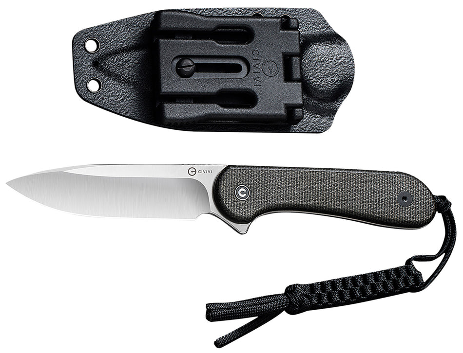 Civivi Elementum 3.98" Fixed Blade Satin D2 Steel, 4.50" Dark Green Micarta Handle with Kydex Sheath