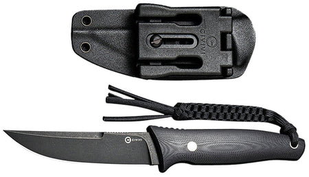 Civivi Tamashii 4.07" Fixed Blade C19046-3 Black Stonewashed D2 Steel Black Textured G10 Handle Paracord Lanyard