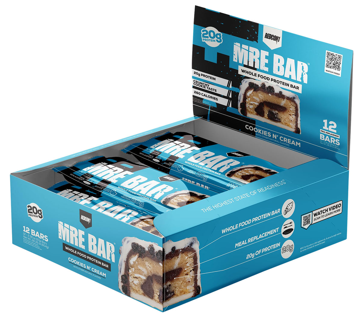 Redcon1 MRE Protein Snack Bar Cookies N Cream Flavor 12 Pack