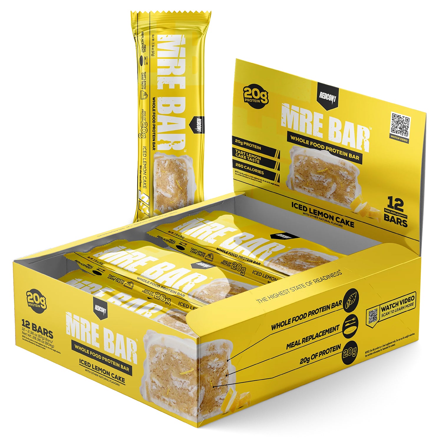 Redcon1 MRE Protein Snack Bar Iced Lemon Cake Flavor 12 Pack