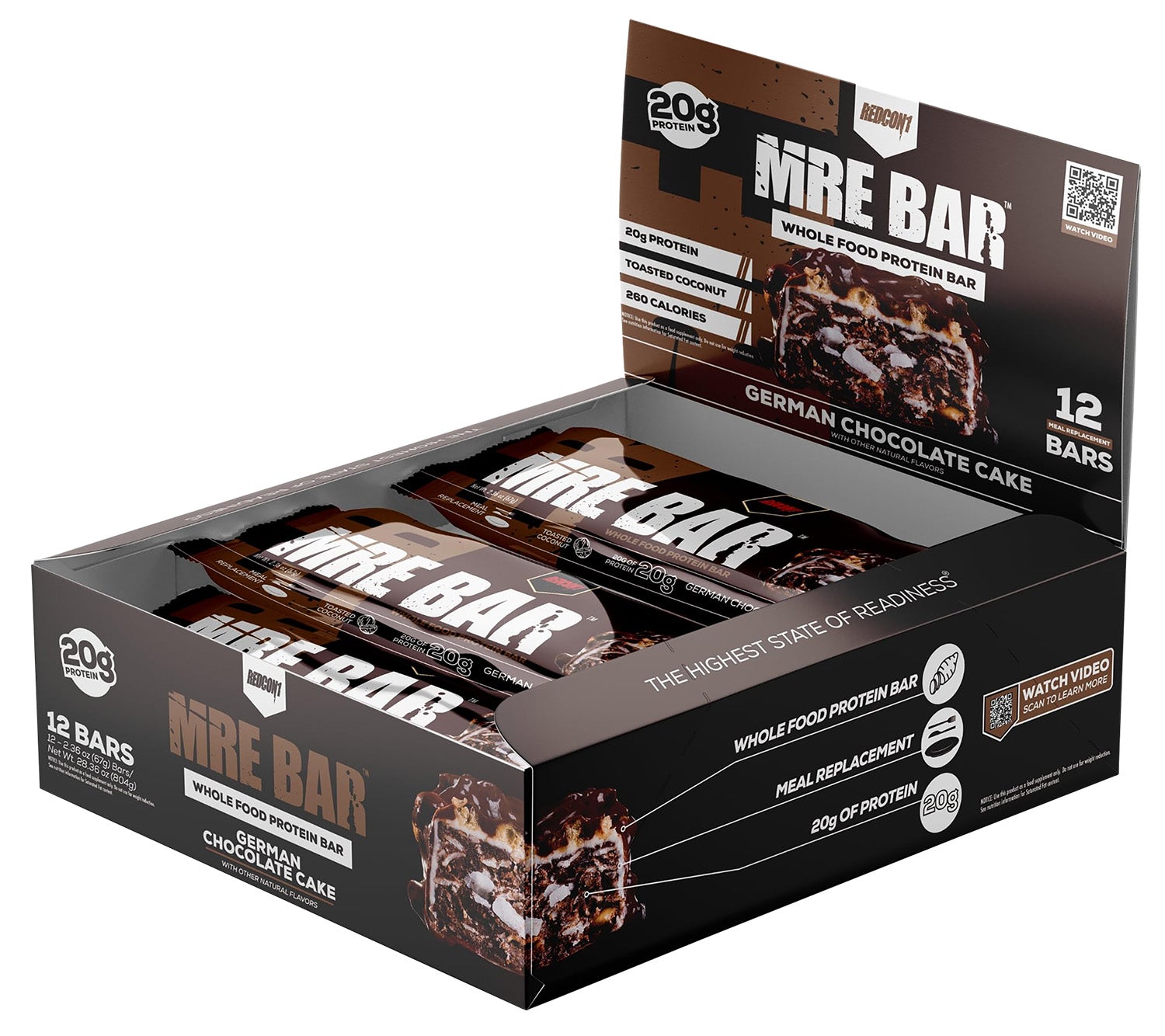 Redcon1 MRE Protein Snack Bar German Chocolate Cake Flavor 12 Pack