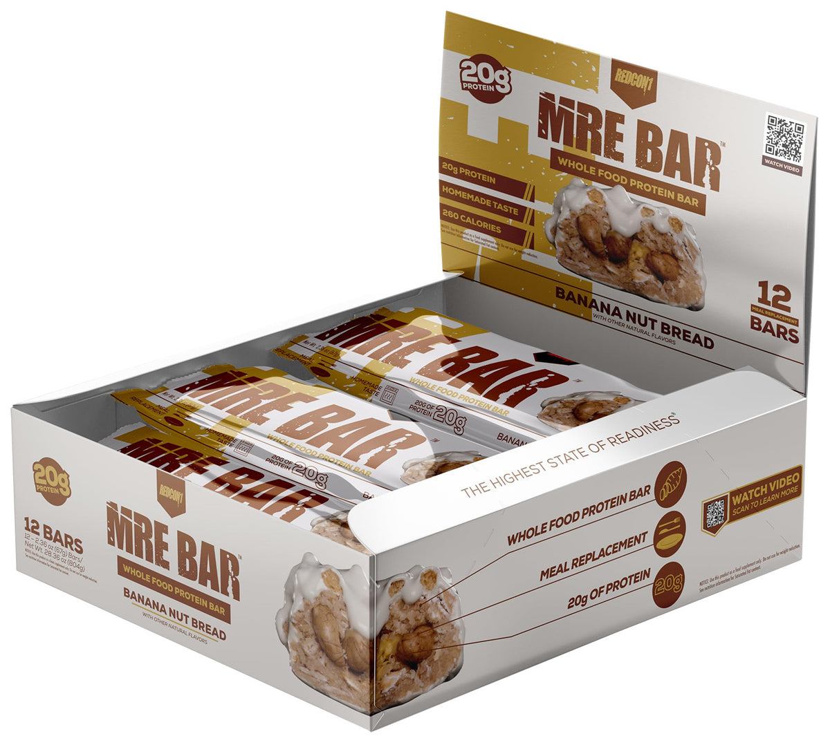 Redcon1 MRE Protein Snack Bar Banana Nut Bread Flavor 12 Pack