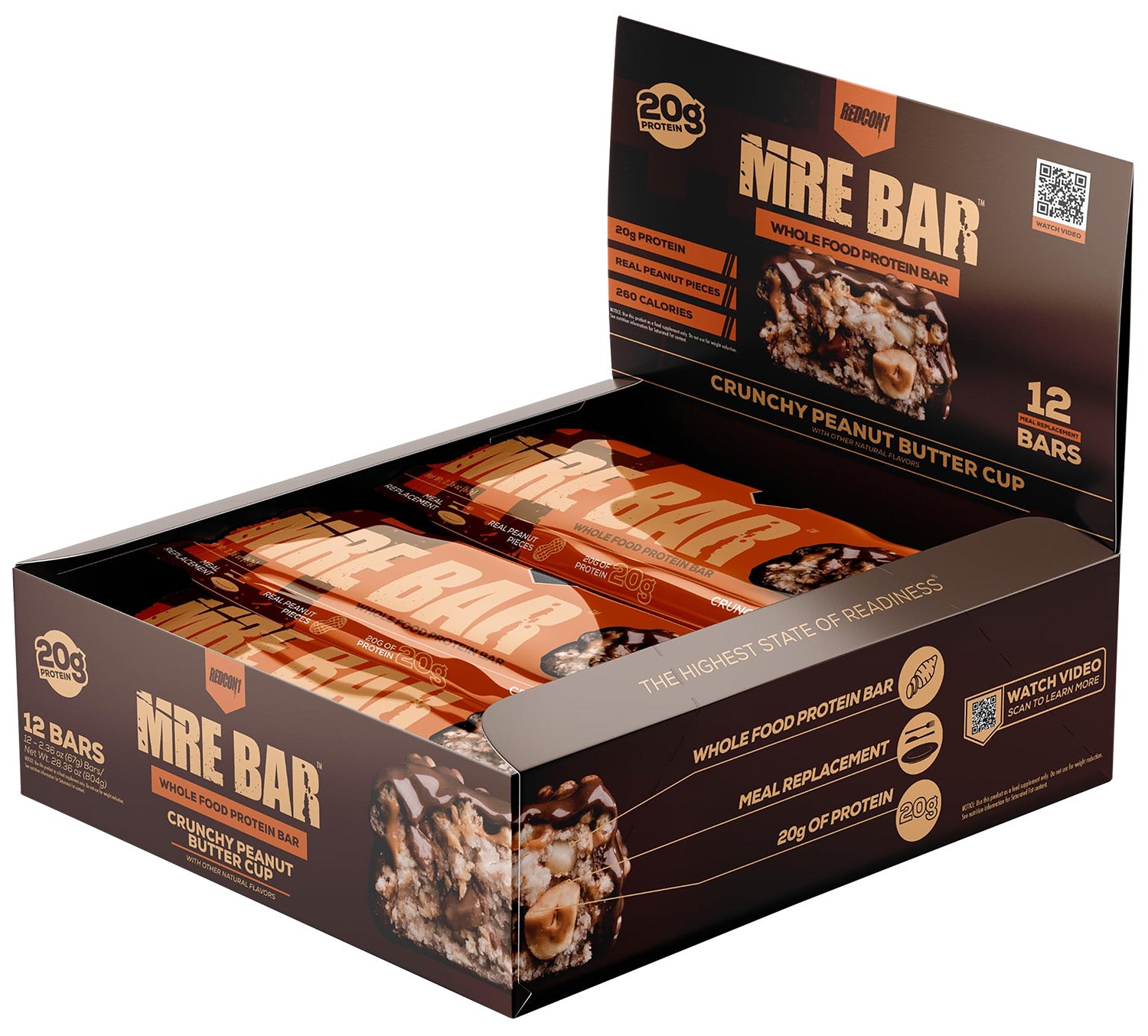 Redcon1 MRE Protein Snack Bar Crunchy Peanut Butter Cup Flavor 12 Pack