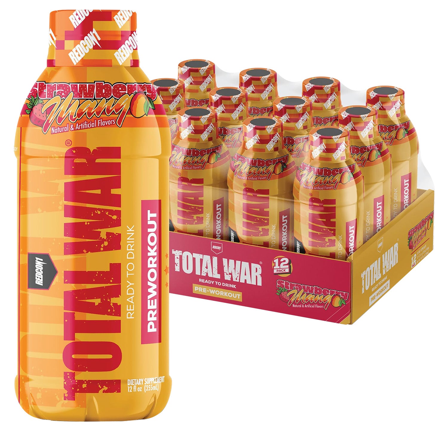 Redcon1 RC1TWRTDSM12 Total War Pre-Workout Drink Strawberry Mango 12 Pack