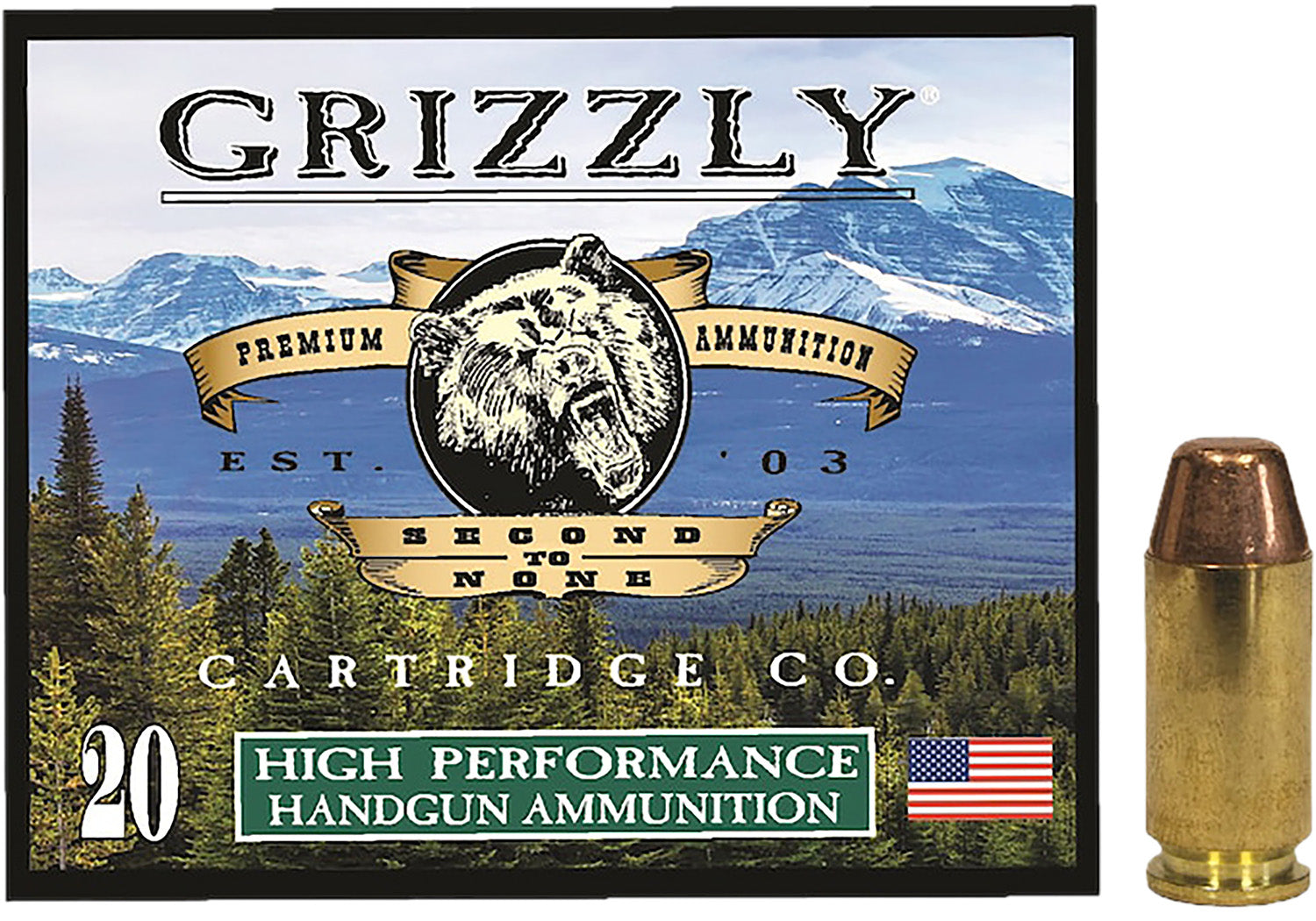 Grizzly Cartridge  .40 S&W 200 grain Full Metal Jacket Flat Point ammunition