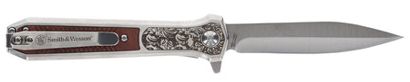Smith & Wesson Unwavered 3.50" Folding Dagger Stonewashed 8Cr13MoV SS Blade Checkered Rosewood w/Stainless Steel Scales