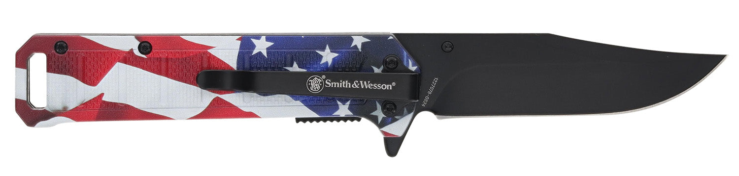 Smith & Wesson Knives 1227078 3.40" America's Heroes Folding Plain Blade US Flag Handle with Bullet Knife and Holiday Gift Tin