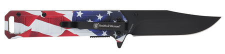 Smith & Wesson Knives 1227078 3.40" America's Heroes Folding Plain Blade US Flag Handle with Bullet Knife and Holiday Gift Tin