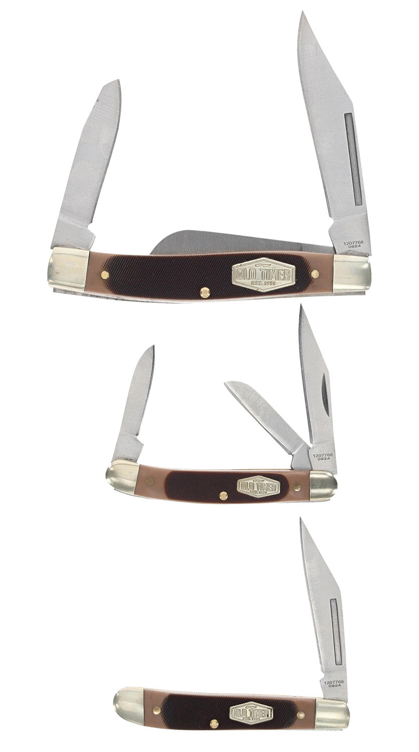 Old Timer 1207768 Q4 Combo Folding Satin Stainless Steel Blade with Sawcut Polymer Grip