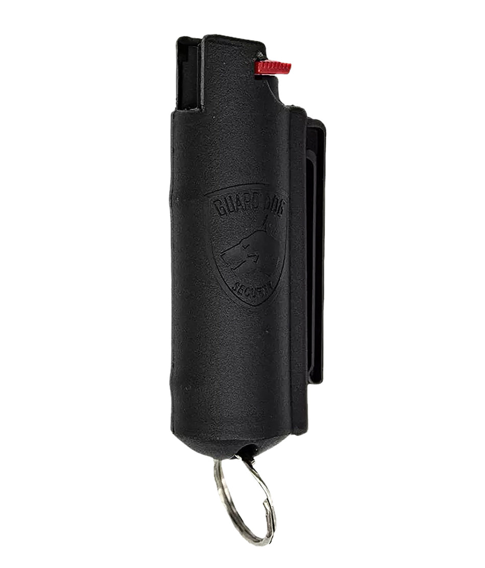 Guard Dog Quick Action Pepper Spray Black 16 ft Range Belt Clip and Keychain Included