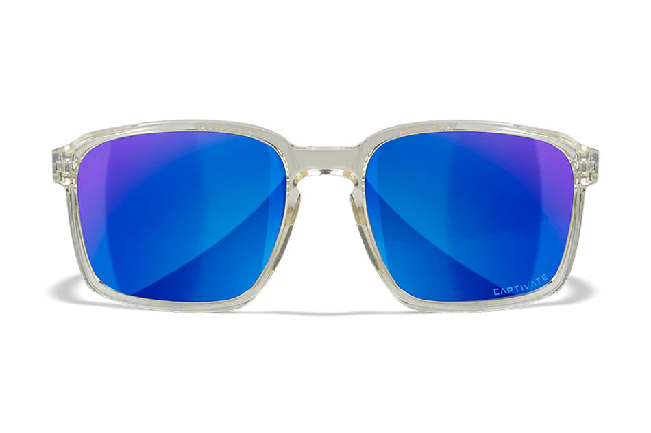 Wiley X Alfa M/L ANSI Z87.1+ Eyewear, Blue Mirror Lens, Gloss Clear Crystal Frame