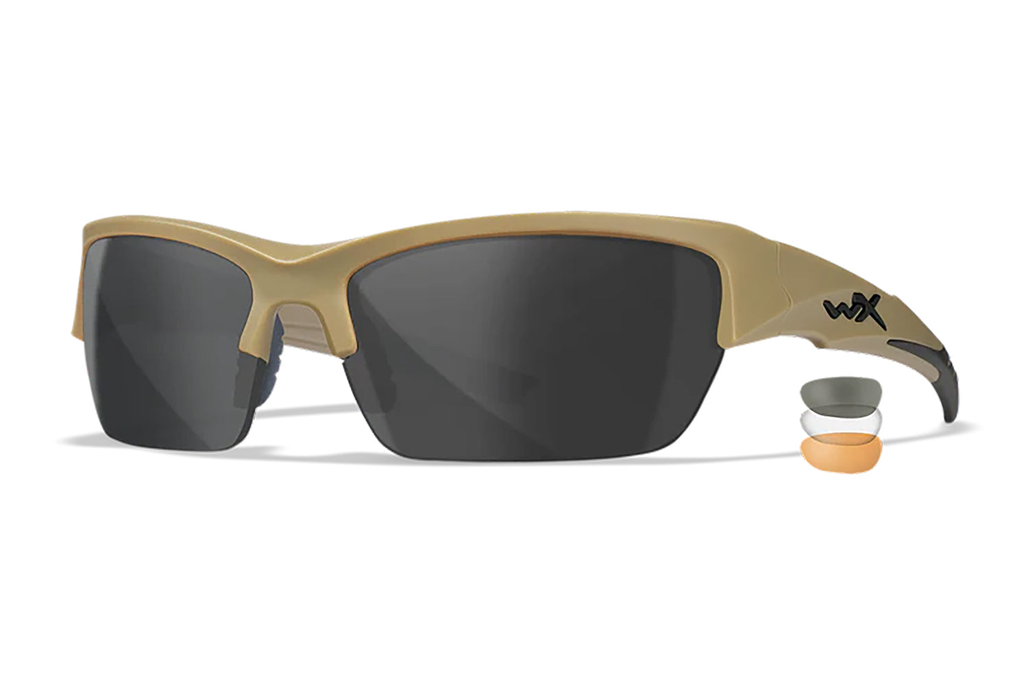 Wiley X Valor Medium Smoke Gray Clear Light Rust Lens Matte Tan Frame Glasses CHVAL06T