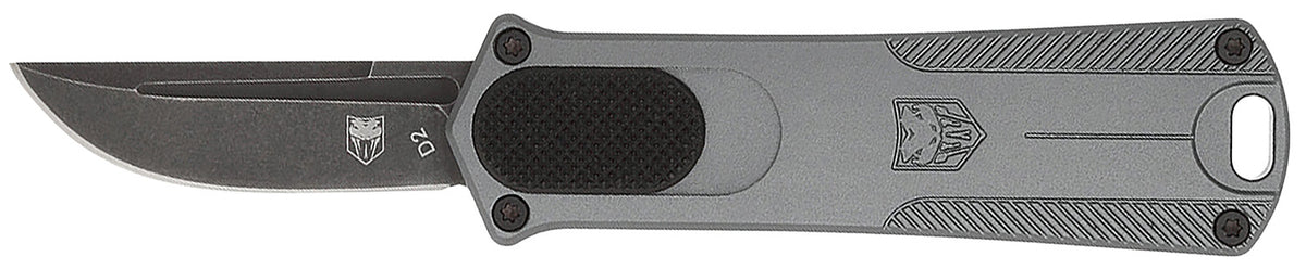 CobraTec California 952 Compliant OTF 1.75" Stonewashed D2 Blade 3" Gray Anodized Aluminum Handle w/Clip