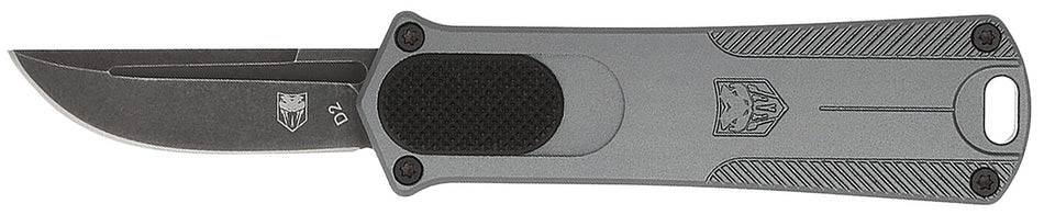 CobraTec California 952 Compliant OTF 1.75" Stonewashed D2 Blade 3" Gray Anodized Aluminum Handle w/Clip