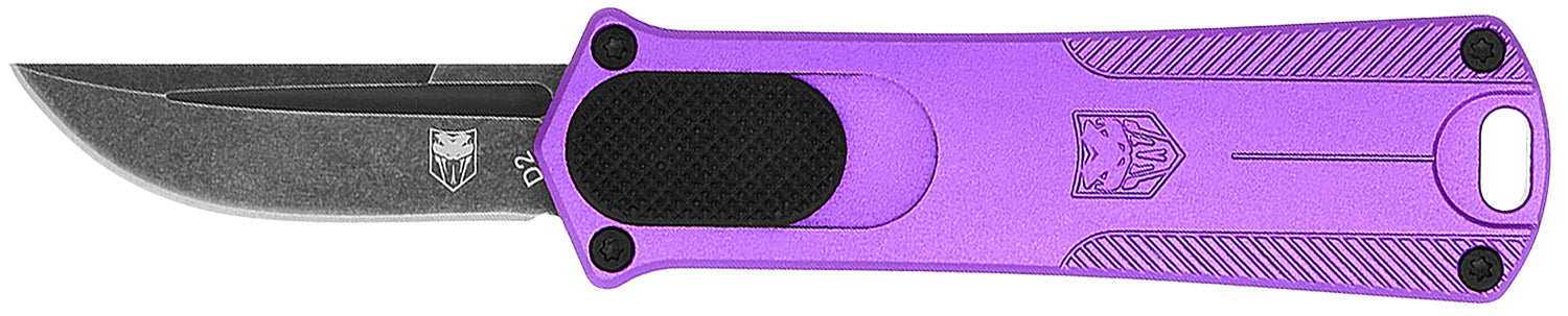CobraTec California 952 Compliant OTF 1.75" Stonewashed D2 Blade 3" Purple Anodized Aluminum Handle w/Clip