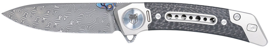 CobraTec CTEMPDAMDNS Emperor Folding Damascus Drop Point 3" Blade, 4.25" Carbon Fiber & SS Titanium Handle Ball Bearing Pivot