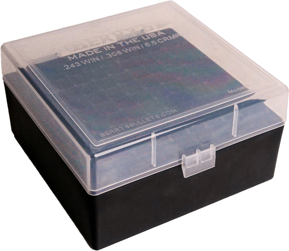Berry's 25338 Polypropylene Flip-Top Ammo Box 100rd Clear and Black