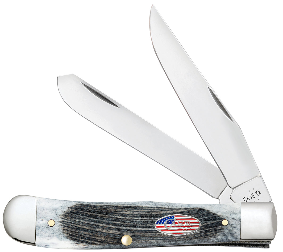 Case 53060 Folding Trapper Stars & Stripes Knife, Tru-Sharp SS Clip & Spey Blades, Jigged Gray Bone Handle