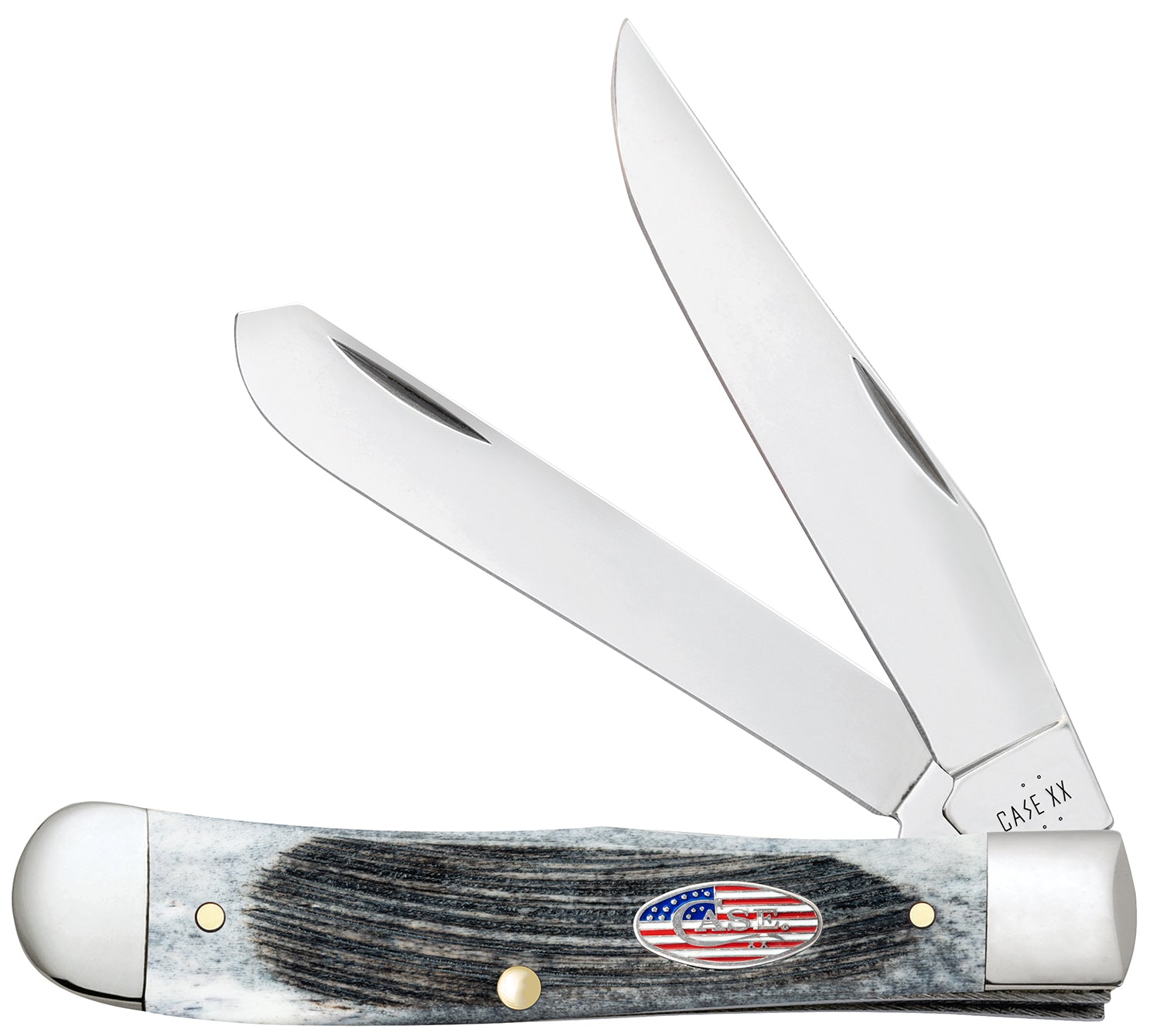 Case 53060 Folding Trapper Stars & Stripes Knife, Tru-Sharp SS Clip & Spey Blades, Jigged Gray Bone Handle