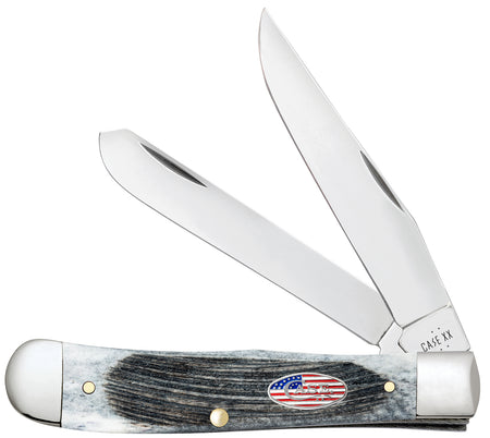 Case 53060 Folding Trapper Stars & Stripes Knife, Tru-Sharp SS Clip & Spey Blades, Jigged Gray Bone Handle